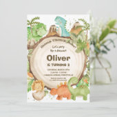 Schattigee Vriendelijke Dinosaur Jongens 1e Verjaa Kaart (Staand voorkant)