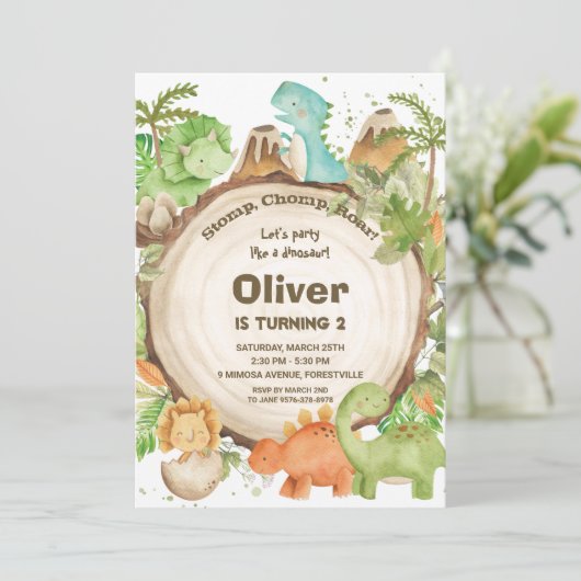 Schattigee Vriendelijke Dinosaur Jongens 1e Verjaa Kaart (Staand voorkant)