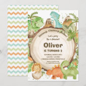 Schattigee Vriendelijke Dinosaur Jongens 1e Verjaa Kaart (Voorkant / Achterkant)