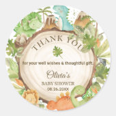 Schattigee Vriendelijke Dinosaurus Baby shower Ver Ronde Sticker (Voorkant)