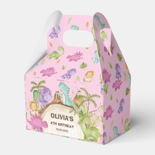 Schattigee Vriendelijke Dinosaurussen Meisje Verja Bedankdoosjes (Voorkant Zijde)