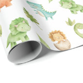 Schattigee Vriendelijke Dinosaurussen T-Rex Groen Cadeaupapier (Rol Hoek)