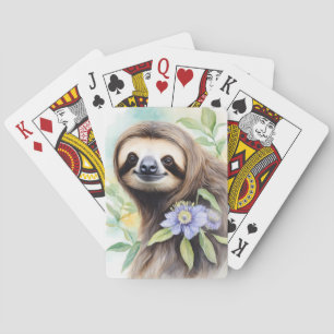 Schattigee Vriendelijke Luiaard Waterverf schilder Pokerkaarten