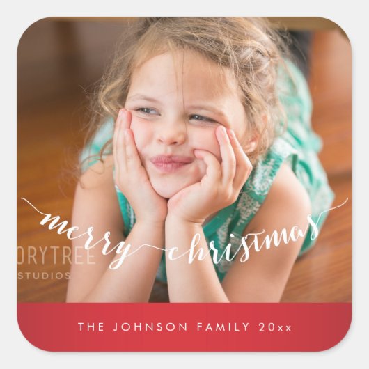 Schattigee Vrolijk Kerstplein Rode Stickers (Voorkant)