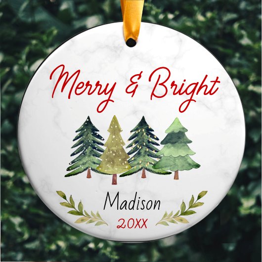 Schattigee vrolijke en heldere kerstbomen groen ro keramisch ornament