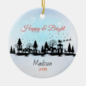 Schattigee vrolijke en lichte santa sleigh kerst keramisch ornament (Voorkant)