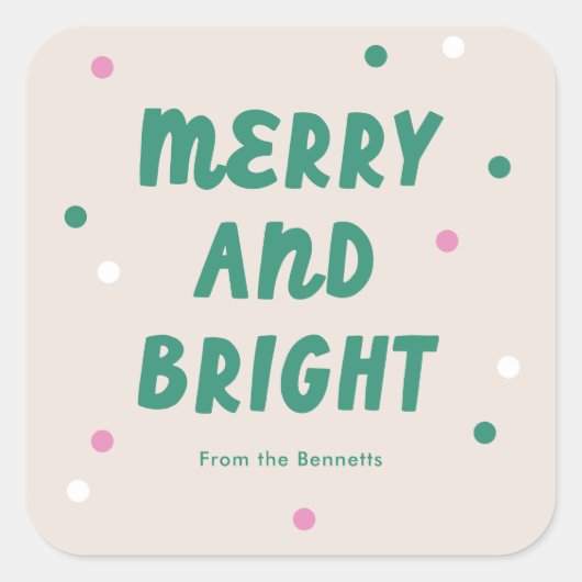 Schattigee vrolijke & heldere roze + groene vakant vierkante sticker (Voorkant)