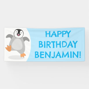 Schattigee vrolijke keizer pinguïn chick birthday spandoek