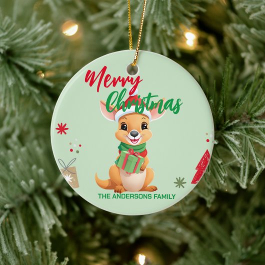 Schattigee vrolijke kerst Baby Kangaroo Santa Scar Keramisch Ornament (Boom)