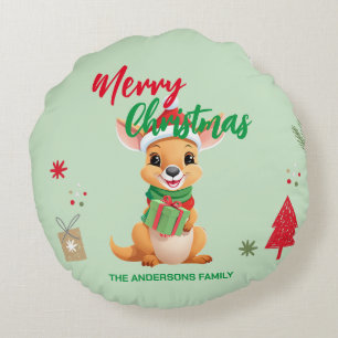 Schattigee vrolijke kerst Baby Kangaroo Santa Scar Rond Kussen