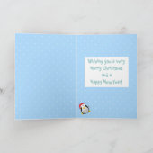 Schattigee vrolijke kerst Cartoon Santa Penguin Feestdagen Kaart (Binnen)