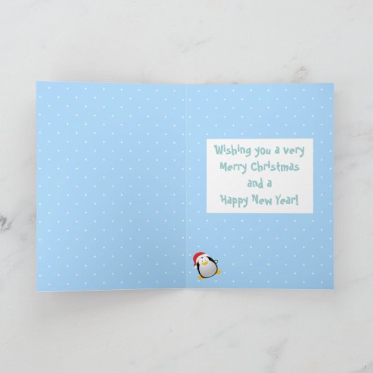 Schattigee vrolijke kerst Cartoon Santa Penguin Feestdagen Kaart (Binnen)
