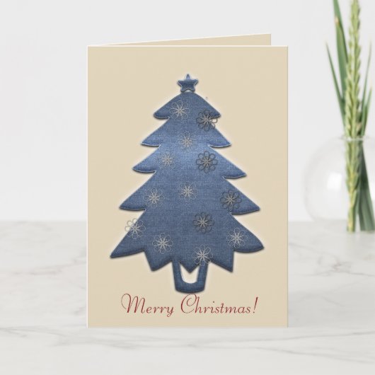 Schattigee vrolijke kerst Denim Tree Kaart (Voorkant)