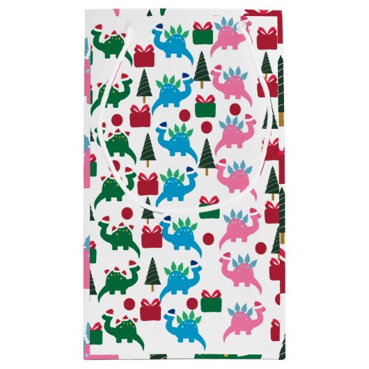 Schattigee vrolijke kerst dinosaurussen kleine ges klein cadeauzakje (Achterkant)