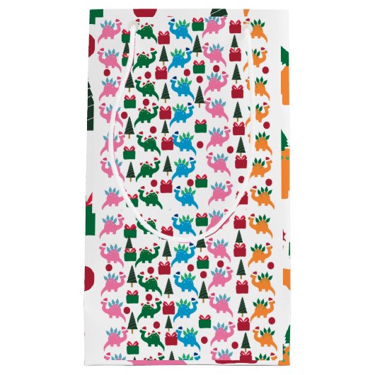 Schattigee vrolijke kerst dinosaurussen kleine ges klein cadeauzakje (Voorkant)