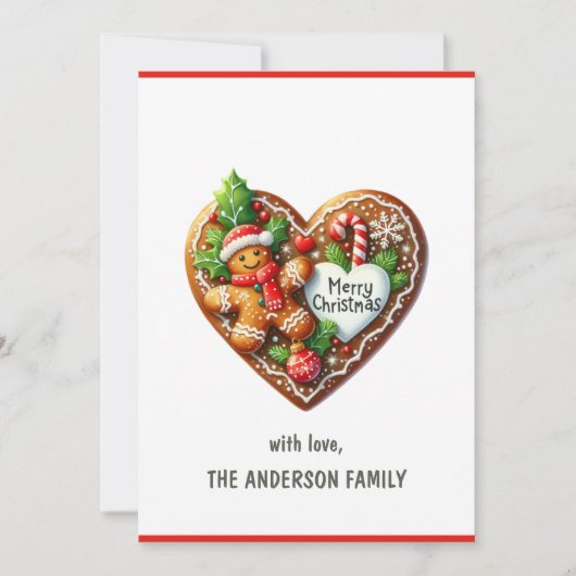 Schattigee Vrolijke Kerst Donut Hart Rood & Wit Feestdagenkaart (Voorkant)