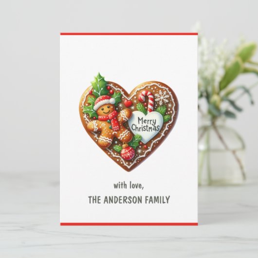 Schattigee Vrolijke Kerst Donut Hart Rood & Wit Feestdagenkaart (Staand voorkant)