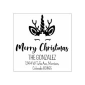 Schattigee vrolijke kerst eenhoorn retouradres rubberstempel (Afrduk)