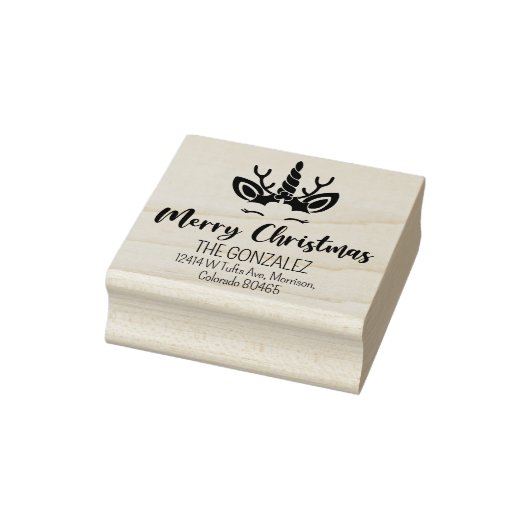 Schattigee vrolijke kerst eenhoorn retouradres rubberstempel (Stempel)