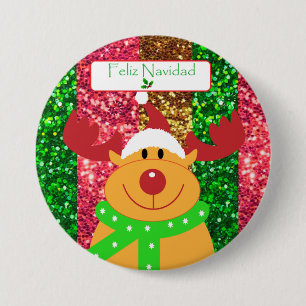 Schattigee vrolijke kerst eland Button "Feliz Navi