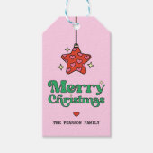 Schattigee vrolijke kerst hartpatroon ster Ornamen Cadeaulabel (Voorkant)