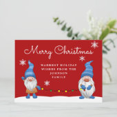 Schattigee vrolijke kerst kabouters rood feestdagenkaart (Staand voorkant)