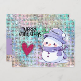 Schattigee vrolijke kerst pastel sneeuwman glitter briefkaart