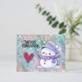 Schattigee vrolijke kerst pastel sneeuwman glitter briefkaart (Staand voorkant)