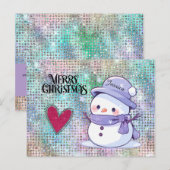 Schattigee vrolijke kerst pastel sneeuwman glitter briefkaart (Voorkant / Achterkant)