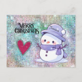 Schattigee vrolijke kerst pastel sneeuwman glitter briefkaart (Voorkant)