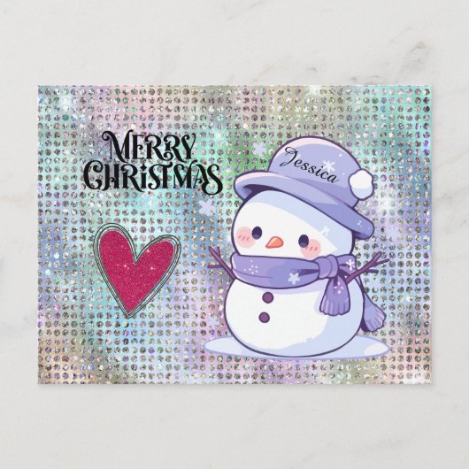Schattigee vrolijke kerst pastel sneeuwman glitter briefkaart (Voorkant)