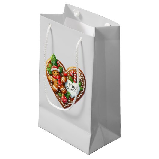 Schattigee vrolijke kerst peperkoek man hart klein cadeauzakje (Voorkant Gekanteld)