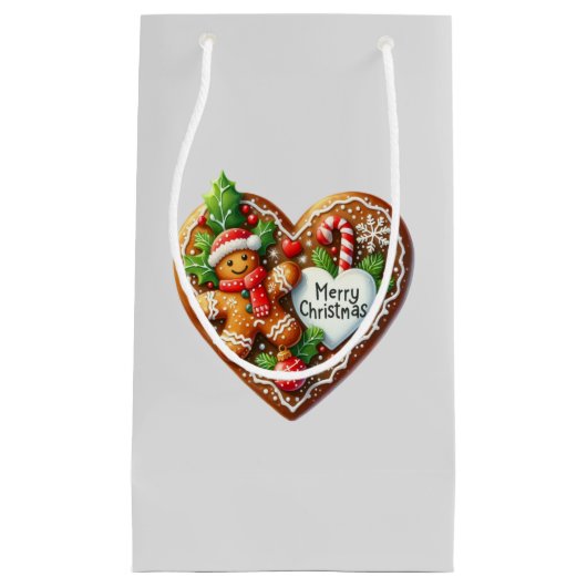 Schattigee vrolijke kerst peperkoek man hart klein cadeauzakje (Voorkant)
