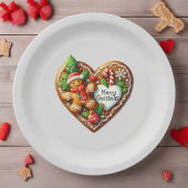 Schattigee vrolijke kerst peperkoek man hart papieren bordje