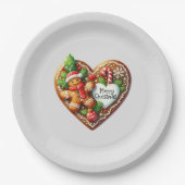 Schattigee vrolijke kerst peperkoek man hart papieren bordje (Voorkant)