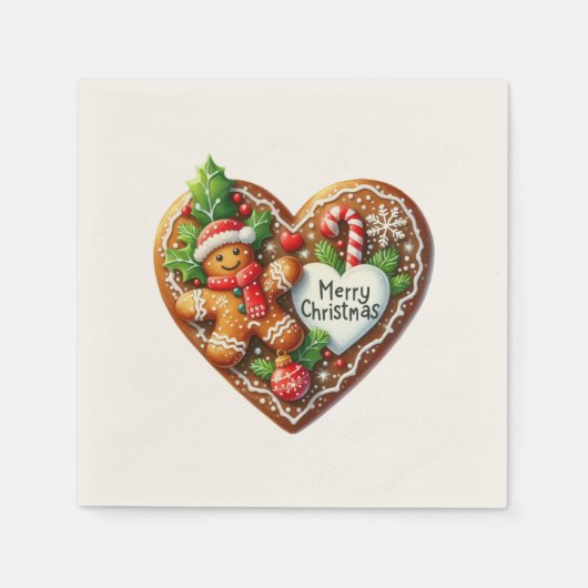Schattigee vrolijke kerst peperkoek man hart servet (Voorkant)