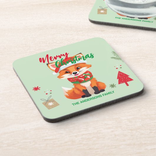 Schattigee vrolijke kerst rode vos Santa Scarf vak Bier Onderzetter (Linkerzijde)