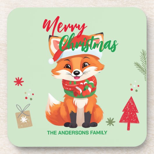 Schattigee vrolijke kerst rode vos Santa Scarf vak Bier Onderzetter (Voorkant)