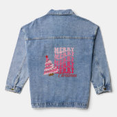 Schattigee vrolijke kerst roze retro kerstboom vak denim jacket (Achterkant)