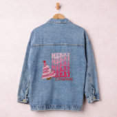 Schattigee vrolijke kerst roze retro kerstboom vak denim jacket (Hangar)