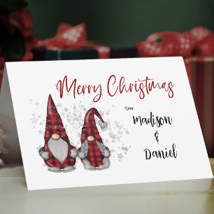 Schattigee vrolijke kerst rustieke kabouter rode g feestdagen kaart