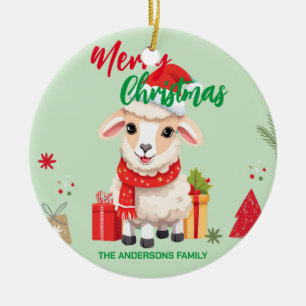 Schattigee vrolijke kerst Schaap Ram Santa Scarf v Keramisch Ornament