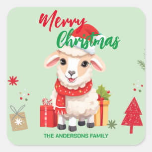 Schattigee vrolijke kerst Schaap Ram Santa Scarf v Vierkante Sticker