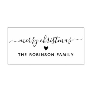 Schattigee vrolijke kerst script hart familienaam rubberstempel
