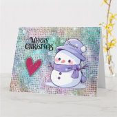 Schattigee vrolijke kerst sneeuwman pastel glitter kaart (Gele Bloem)