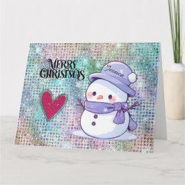 Schattigee vrolijke kerst sneeuwman pastel glitter kaart