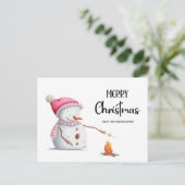 Schattigee vrolijke kerst sneeuwpop marshmallows briefkaart (Staand voorkant)