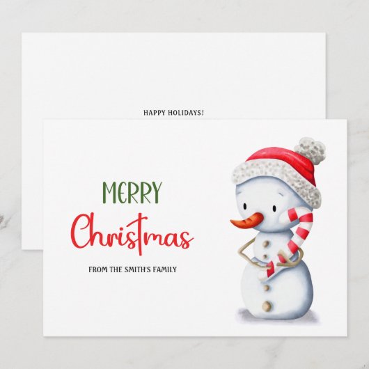 Schattigee vrolijke kerst sneeuwpop snoep Cane Feestdagenkaart (Voorkant / Achterkant)