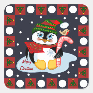 Schattigee Vrolijke Kerst sticker Penguin en Robin