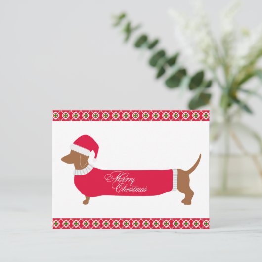 Schattigee vrolijke kerst teckel hond briefkaart (Staand voorkant)